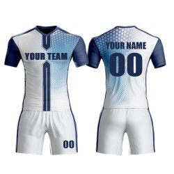 Custom Sublimation White Navy Soccer Jersey Football Shirt Kids' Set Custom Name Garment Dyed Techniques for Sports Uniforms