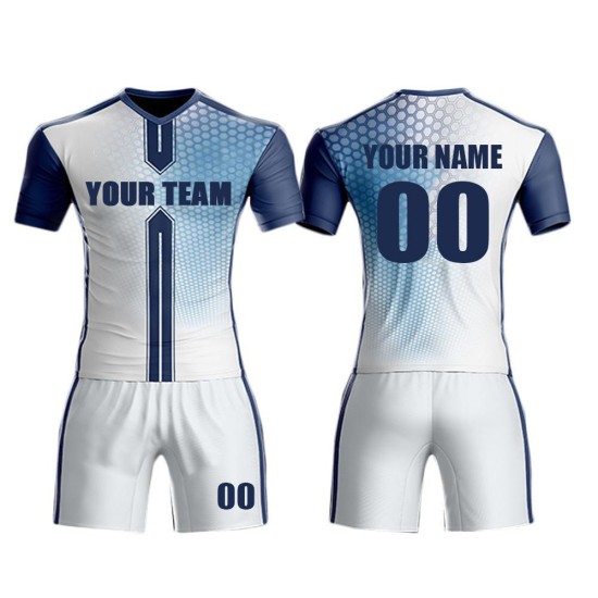 Custom Sublimation White Navy Soccer Jersey Football Shirt Kids' Set Custom Name Garment Dyed Techniques for Sports Uniforms